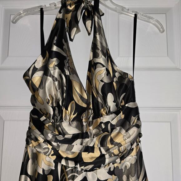 FAUST Paris Designer Geometric Halter Midi Dress Satin Size XS/S Satin EUC - Picture 9 of 9